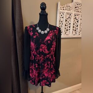 Torrid Black & Magenta Floral Blouse